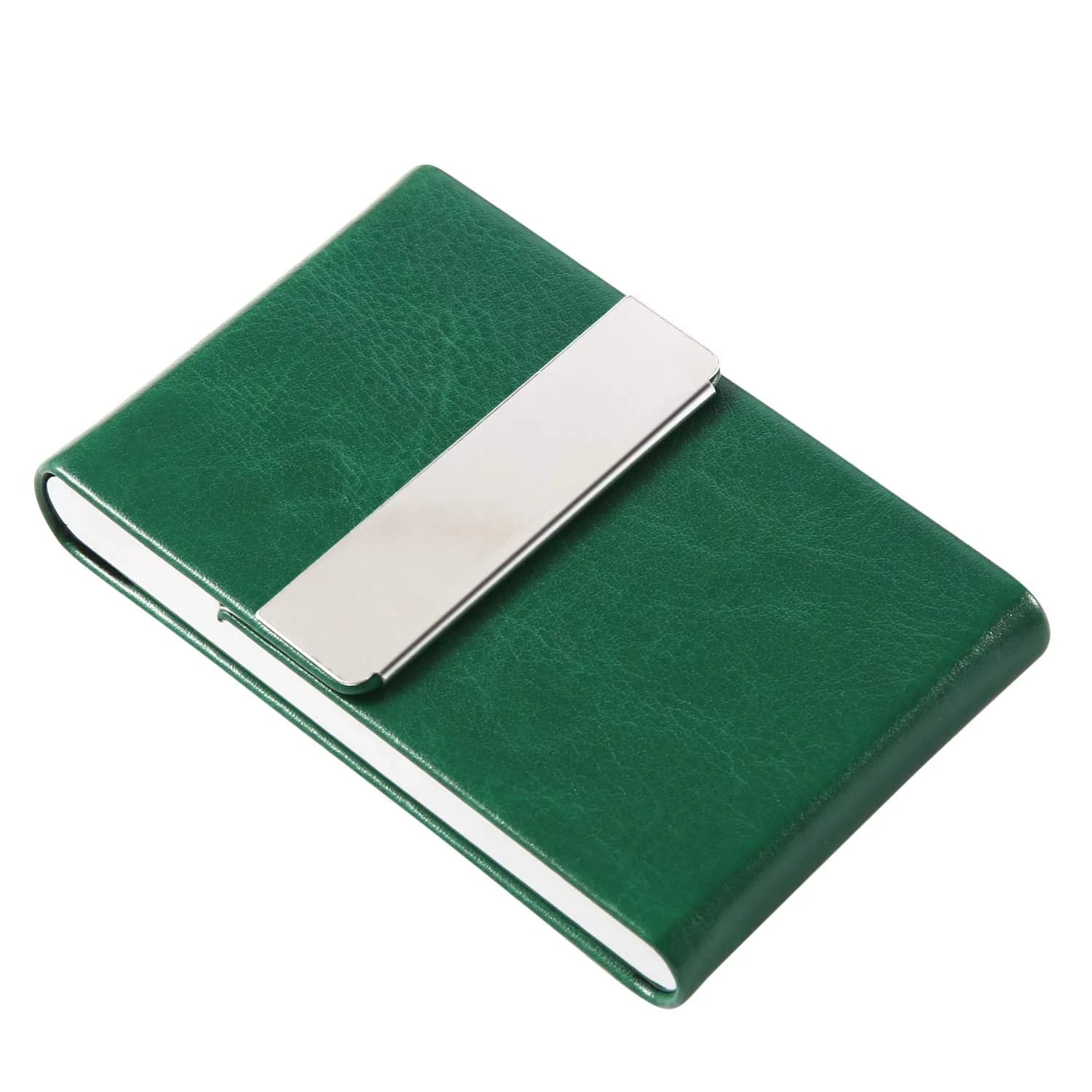 JuneLsy Professional PU Leather Business Card Holder Case with Magnetic Shut (S-Mint Green, 15-20 Cards) — S-Dark green