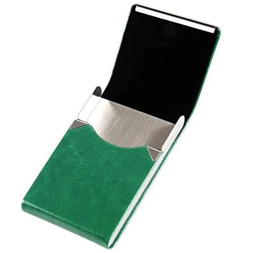 JuneLsy Professional PU Leather Business Card Holder Case with Magnetic Shut - Dark Green | Holds 15-20 Cards thumbnail 6