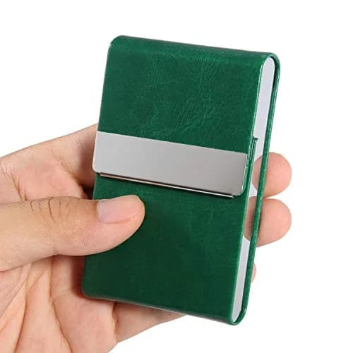 JuneLsy Professional PU Leather Business Card Holder Case with Magnetic Shut - Dark Green | Holds 15-20 Cards thumbnail 3