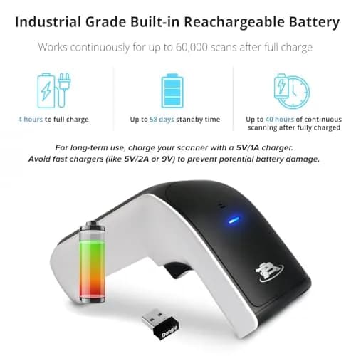 ScanAvenger Wireless Portable 1D&2D Bluetooth Barcode Scanner 8.2cm (3.25in) x 19.6cm (7.7in) x 10.5cm (4.1in) | Scans QR Codes & Inventory thumbnail 4