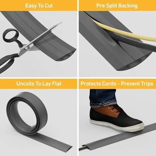D-Line Floor Cord Cover Cable Channel 1.6cm (0.63" W x 0.31" H) Gray | Protects Cords & Prevents Trips thumbnail 2