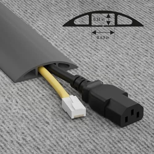 D-Line Floor Cord Cover Cable Channel 1.6cm (0.63" W x 0.31" H) Gray | Protects Cords & Prevents Trips thumbnail 3