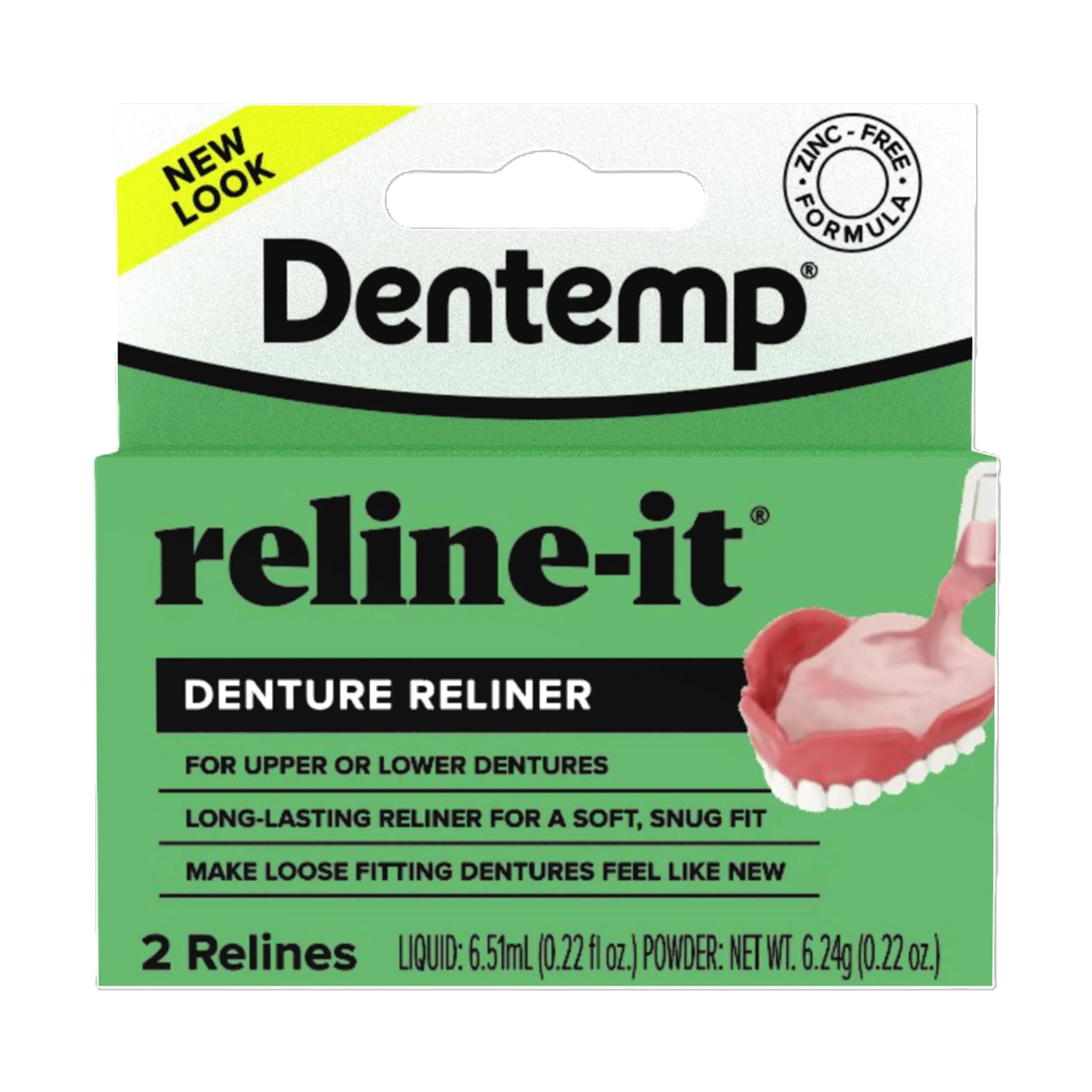 Dentemp Reline-It Denture Reline Kit Advanced Formula 2 Count (Pack of 1) | Custom Fit for Upper & Lower Dentures