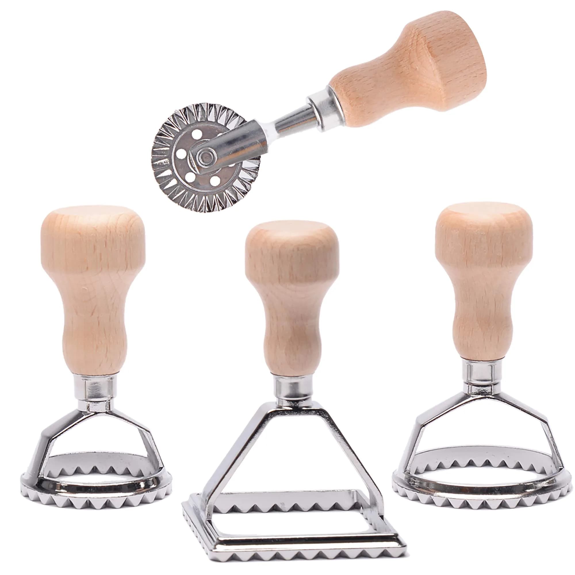 MASTER FENG Ravioli Stamp Maker Cutter with Wooden Handle & Fluted Edges | Perfect for Homemade Pasta (70-120 chars) — 4 piece