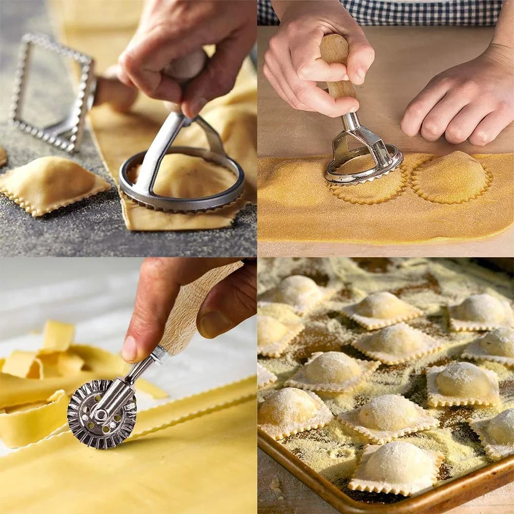 MASTER FENG Pasta Maker Set with Ravioli Stamp & Roller Wheel, Aluminum & Beechwood, 4 pcs | Perfect for Homemade Pasta & Ravioli thumbnail 5