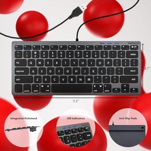 Macally SlimkeyCSG Wired USB Keyboard for Mac & Windows - 78 Scissor Keys, 13 Shortcut Keys, Compact Mini Design - Space Grey thumbnail 7