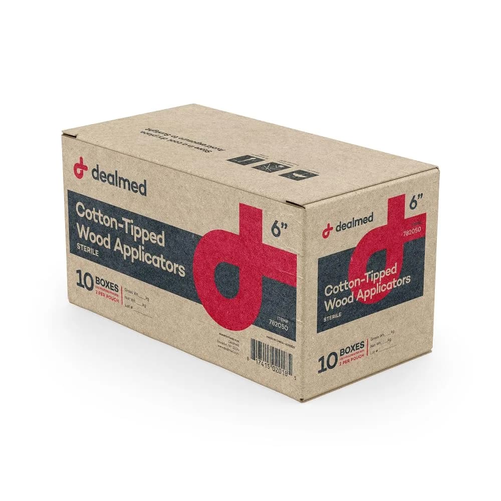 Dealmed 6 inch Sterile Cotton-Tipped Applicators - 200 Count | Medical Grade for Skin Cleaning & Medication Application — 6" Sterile (Case of 2,000)