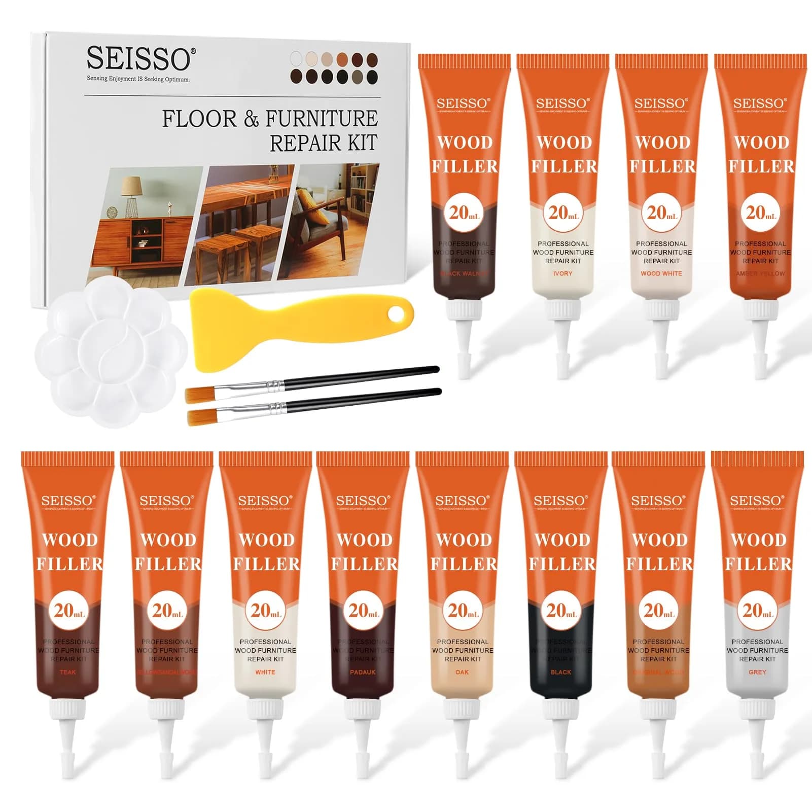 SEISSO 12 Colors Furniture Wood Floor Repair Kit | Scratch Cover & Filler for Wood Surfaces - main product image