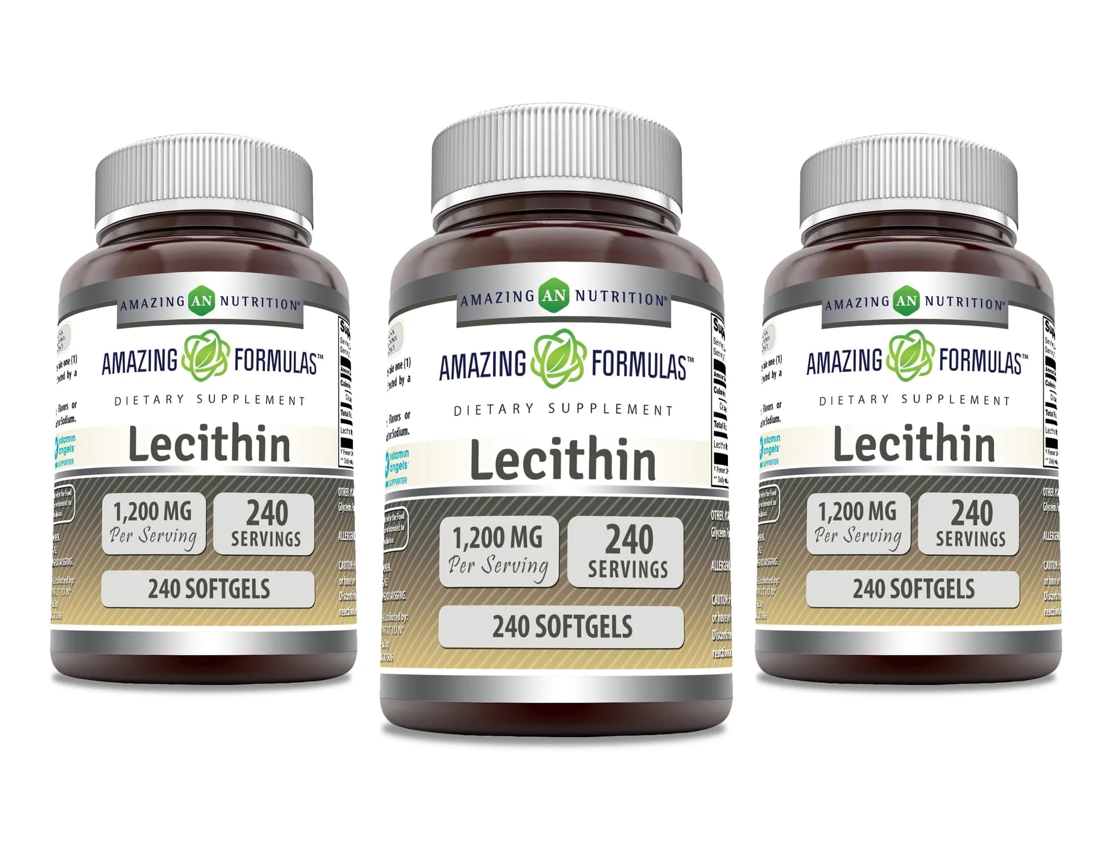Amazing Nutrition Lecithin 1200 Mg | Softgels Supplement | Gluten-Free | Made in USA (3 Pack)