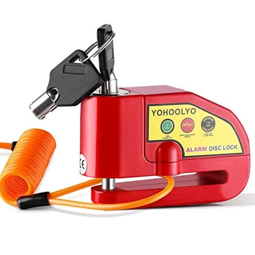 YOHOOLYO Red Motorcycle Alarm Disc Lock with 5ft Reminder Cable | Anti-Theft 110dB Waterproof Security thumbnail 1