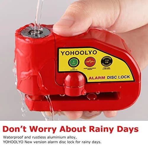 YOHOOLYO Red Motorcycle Alarm Disc Lock with 5ft Reminder Cable | Anti-Theft 110dB Waterproof Security thumbnail 4