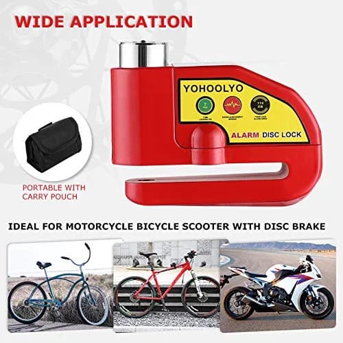 YOHOOLYO Red Motorcycle Alarm Disc Lock with 5ft Reminder Cable | Anti-Theft 110dB Waterproof Security thumbnail 6