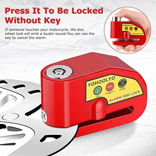 YOHOOLYO Red Motorcycle Alarm Disc Lock with 5ft Reminder Cable | Anti-Theft 110dB Waterproof Security thumbnail 7