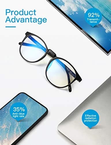 CNLO Blue Light Blocking Glasses, Computer Glasses, Anti Eyestrain, Lightweight TR90 Frame Eyeglasses, Unisex Adult, Black | Blocks Harmful Blue Light thumbnail 3