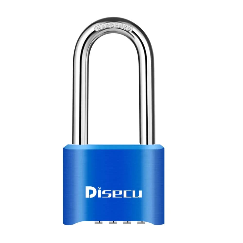 disecu Heavy Duty 4 Digit Combination Lock 2.5 Inch Long Shackle Waterproof Padlock with Steel Cable — 1P, Blue Long