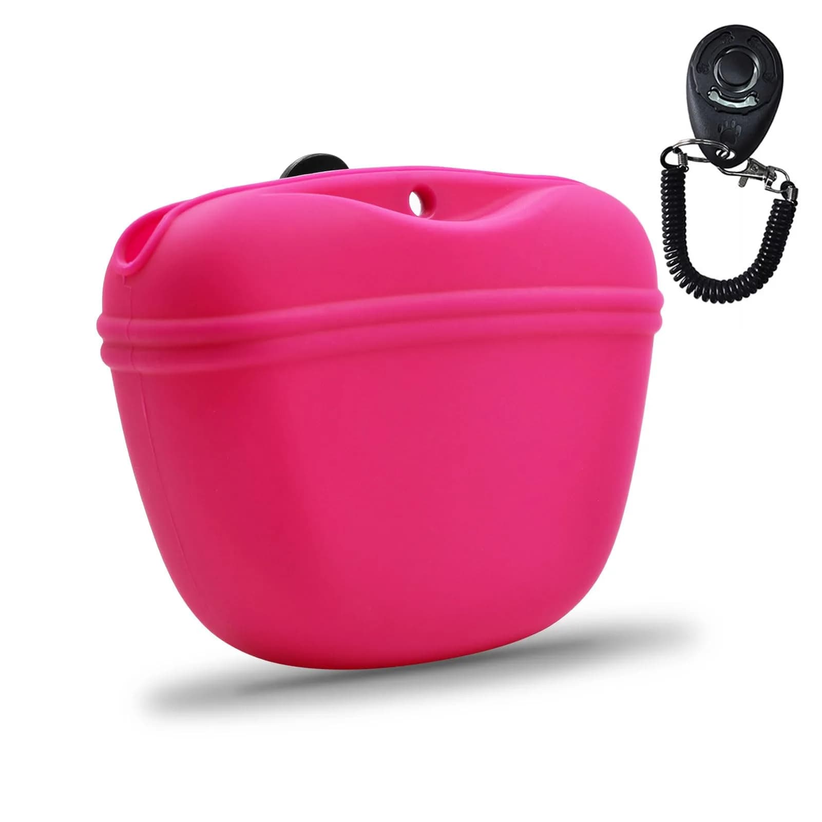 AUDWUD Silicone Dog Treat Pouch with Clicker & Magnetic Closure | Dark Grey, 1 Pack — Hot Pink