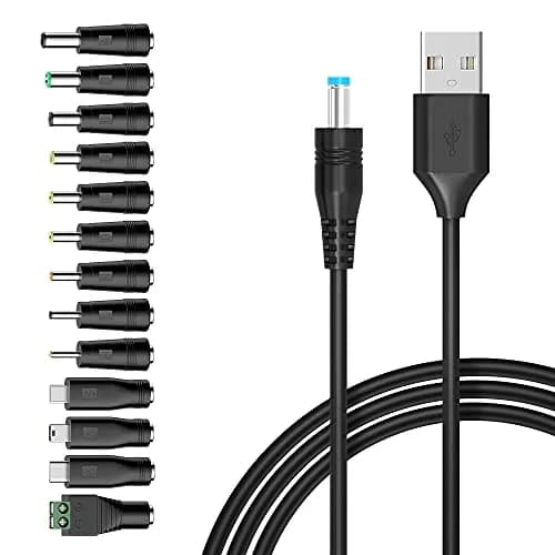 Belker Universal USB to DC 5V Power Cord with 13 Tips | 1.5M Black Cable for 5V Devices thumbnail 1