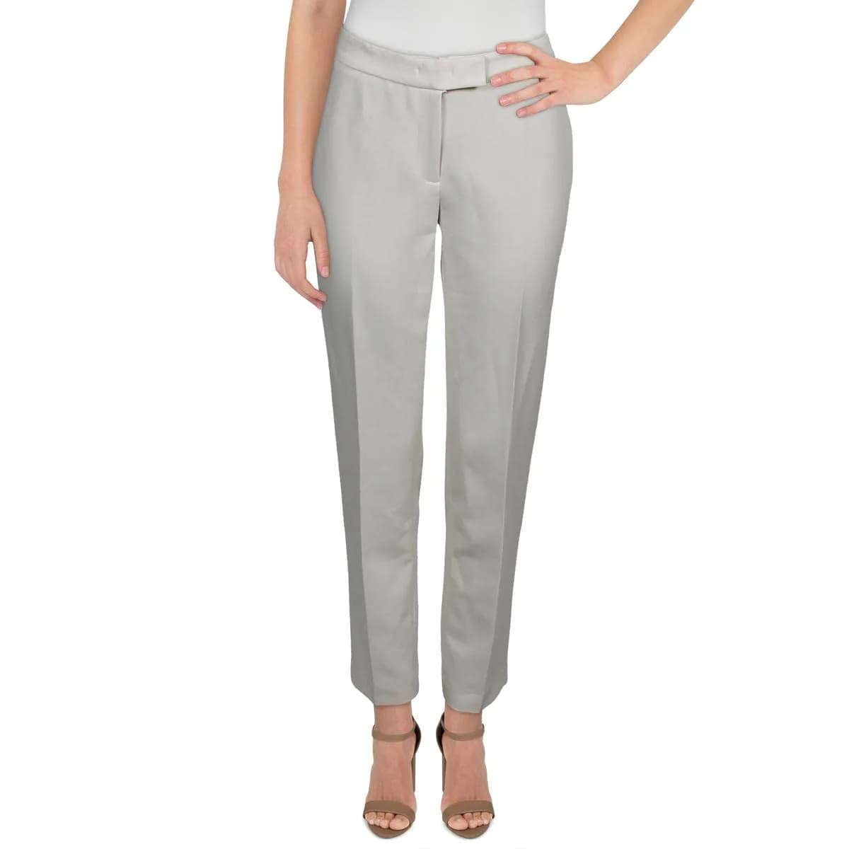 Anne Klein Women's Bowie Pant, White, Size 16 | Mid Rise Straight Leg Style