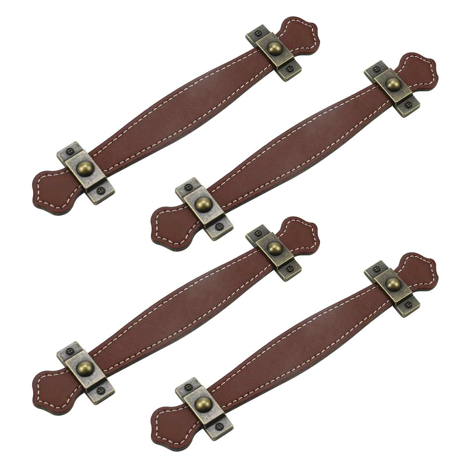 MY MIRONEY Set of 4 Brown Surface Leather Handles, 5 Inch (128mm) | Durable Cabinet & Drawer Pulls - main product image