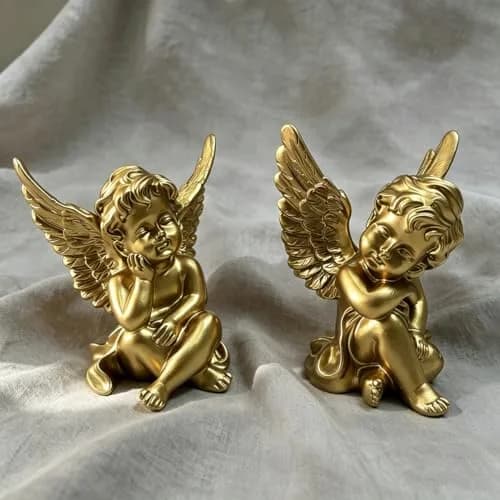Artgenius Gold Angel Figurine Set 10.16cm (4"H) | Hand-Painted Resin Sculptures for Home Decor thumbnail 1