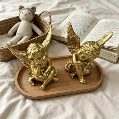 Artgenius Gold Angel Figurine Set 10.16cm (4"H) | Hand-Painted Resin Sculptures for Home Decor thumbnail 5