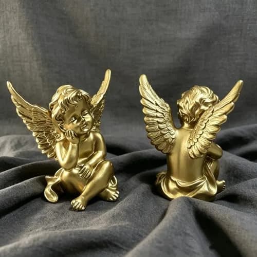 Artgenius Gold Angel Figurine Set 10.16cm (4"H) | Hand-Painted Resin Sculptures for Home Decor thumbnail 6