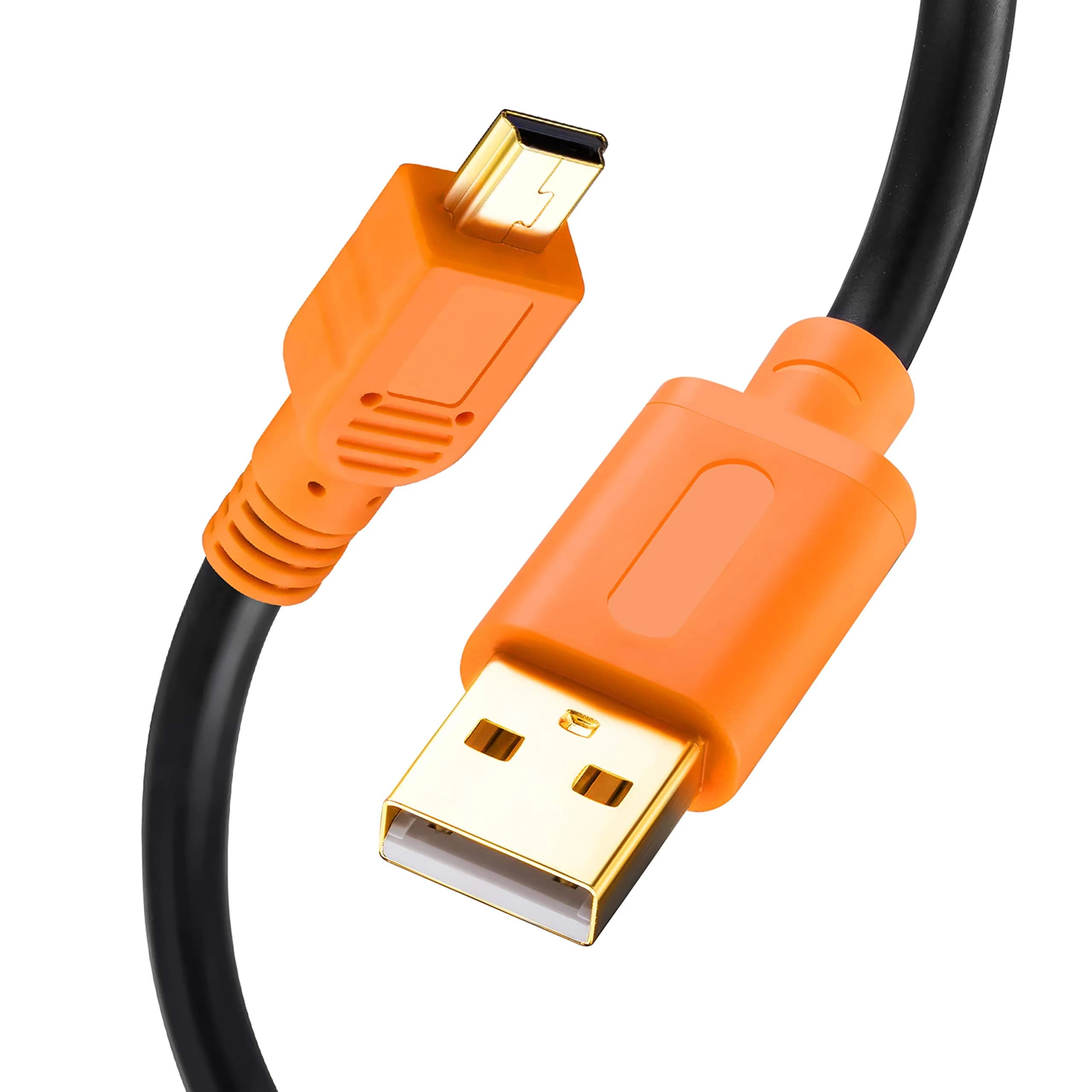 Tan QY Mini USB Cable 15Ft (4.57m) Orange | USB 2.0 Type A to Mini B Cord for GoPro, Cameras, Phones — Orange