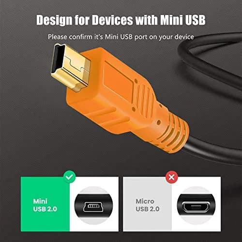 Tan QY Mini USB Cable 12ft (3.66m) Orange | USB 2.0 Type A to Mini B 5-Pin Male Cord for Cameras, MP3 Players, GoPro thumbnail 5