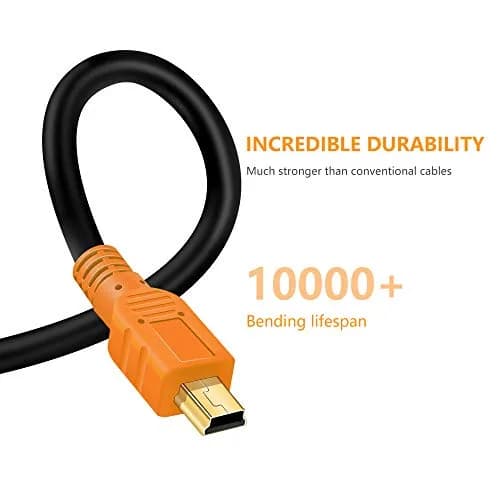 Tan QY Mini USB Cable 12ft (3.66m) Orange | USB 2.0 Type A to Mini B 5-Pin Male Cord for Cameras, MP3 Players, GoPro thumbnail 3
