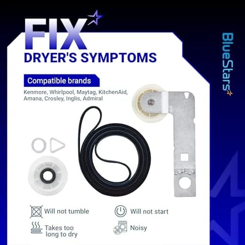 BlueStars Dryer Belt & Pulley Kit 93.5in | Compatible with Whirlpool, Kenmore, Maytag (93.5 in, Rubber) thumbnail 6
