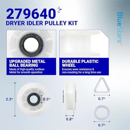 BlueStars Dryer Belt & Pulley Kit 93.5in | Compatible with Whirlpool, Kenmore, Maytag (93.5 in, Rubber) thumbnail 3
