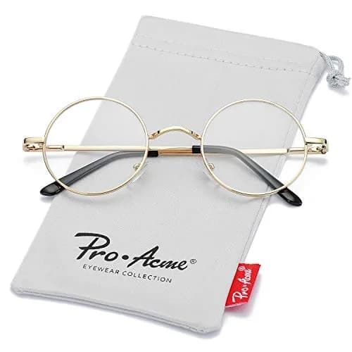 Pro Acme Non Prescription Clear Lens Glasses Retro Small Round Metal Frame (01 Blue Light Blocking Glasses - Gold) | Classic Retro Style with Blue Light Protection thumbnail 6