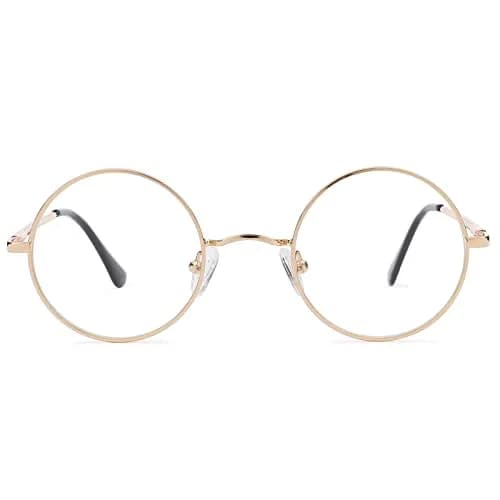 Pro Acme Non Prescription Clear Lens Glasses Retro Small Round Metal Frame (01 Blue Light Blocking Glasses - Gold) | Classic Retro Style with Blue Light Protection thumbnail 7