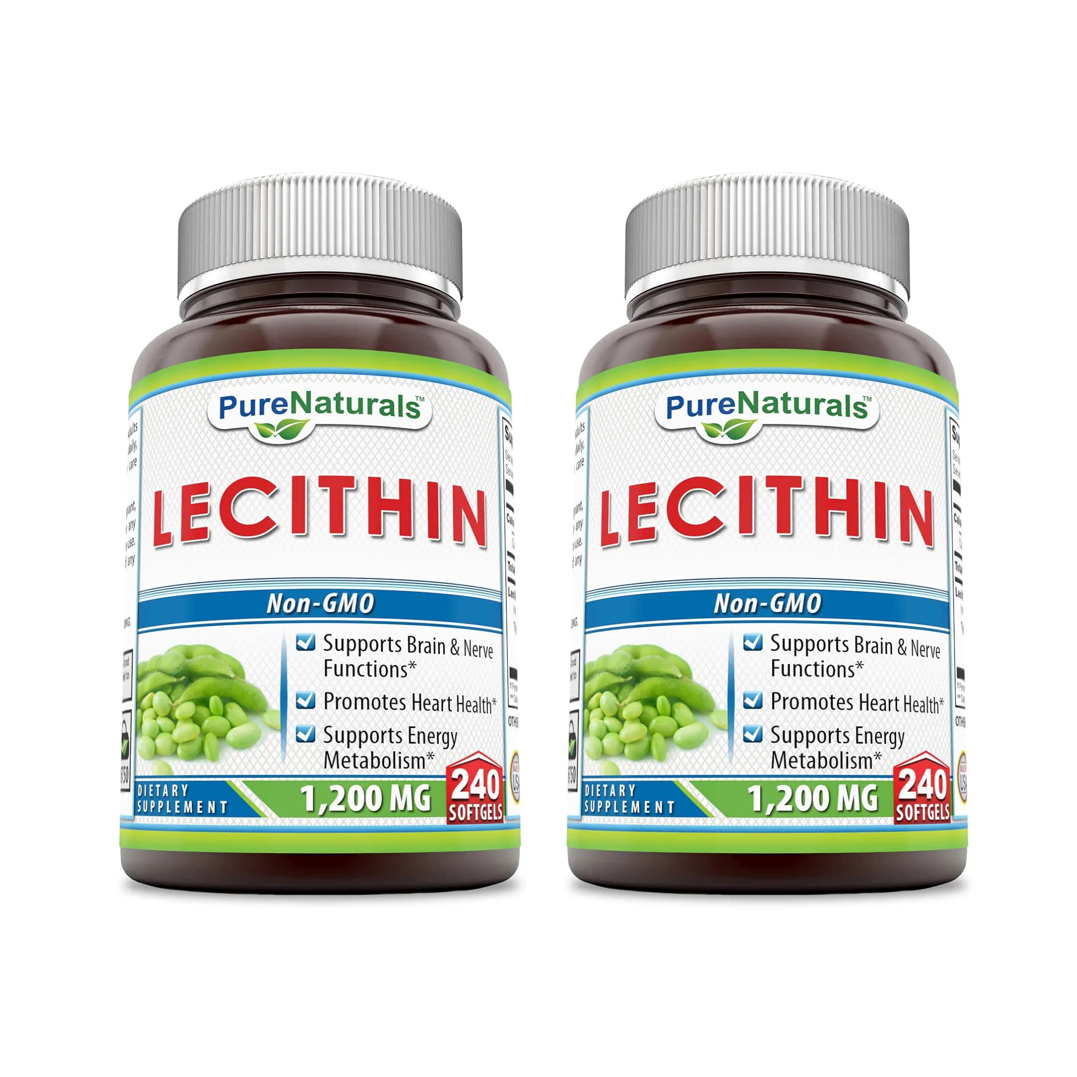 Pure Naturals Lecithin 1200 mg Softgels | Gluten Free, High Potency, 240 Count in 2 Pack - main product image