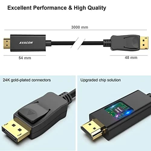 AVACON 4K DisplayPort to HDMI 10 Feet Cable | Uni-Directional DP 1.2 to HDMI 1.4 Gold Plated thumbnail 6