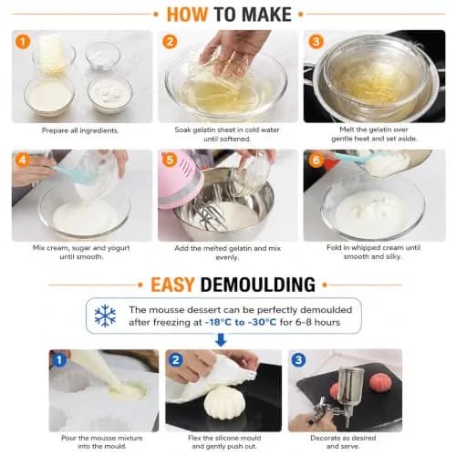 OCPO Kitchen Orange Silicone Mold for Baking Mousse Cake, 8 Cavities | Non-Stick Easy Release Dessert Chocolate Candy Jelly Ice Cream thumbnail 7