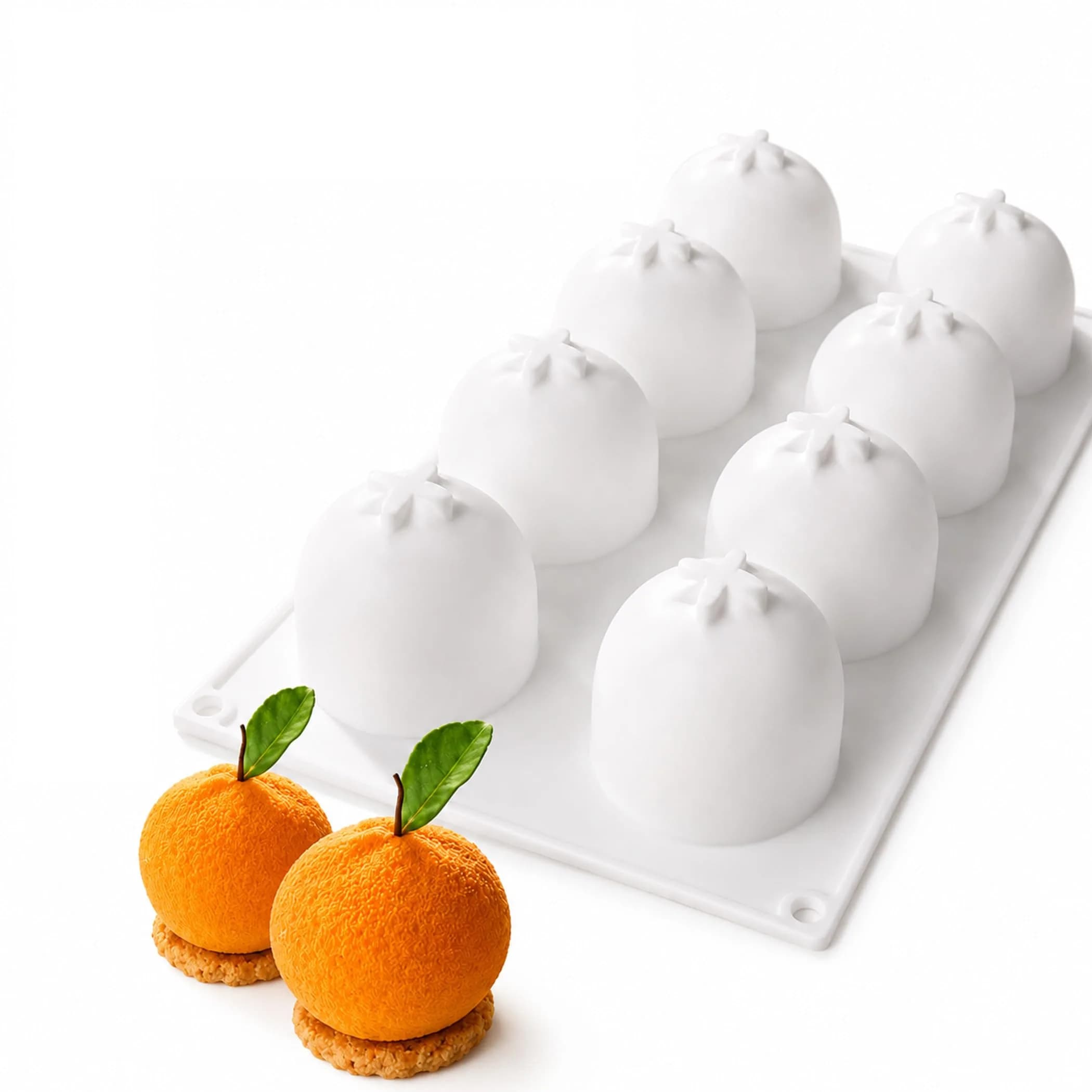 OCPO Kitchen Orange Silicone Mold for Baking Mousse Cake, 8 Cavities | Non-Stick Easy Release Dessert Chocolate Candy Jelly Ice Cream