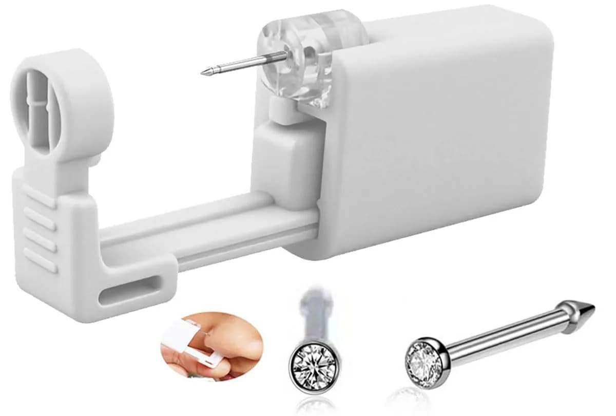 SLVIEKAE Nose Piercing Kit Tool with Cubic Zirconia Stud, White | Single-Use Self Piercing Device (1-Pack) - main product image