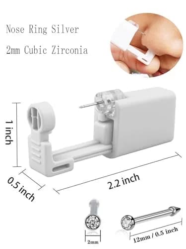 SLVIEKAE Nose Piercing Kit Tool with Cubic Zirconia Stud, White | Single-Use Self Piercing Device (1-Pack) thumbnail 4