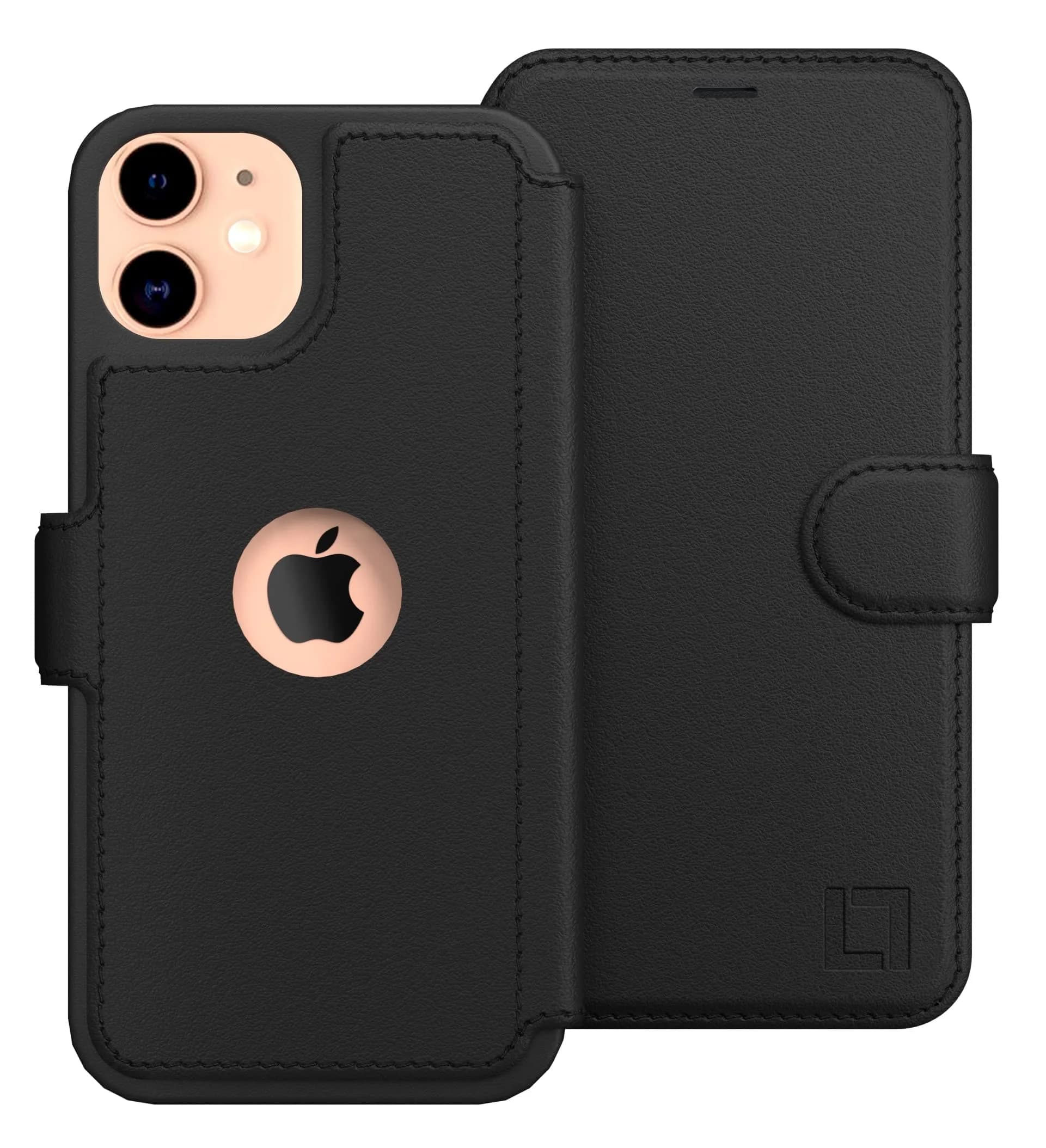 LUPA Legacy Wallet Case for iPhone 13 Mini | Slim Durable Faux Leather Folio Cover — Black