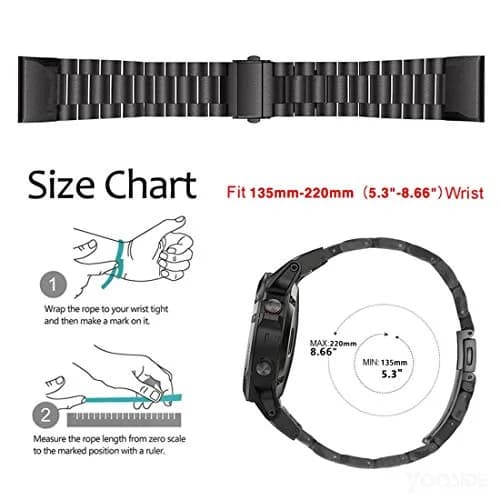 Abanen Stainless Steel Watch Band for Garmin Fenix 8/Tactix 8 51mm, Quick Fit 26mm Metal Wrist Strap | Black, Adjustable thumbnail 7