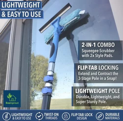EVERSPROUT Swivel Squeegee & Microfiber Window Scrubber 1.5-3ft Pole | 7-Angle Swivel for Streak-Free Glass thumbnail 3