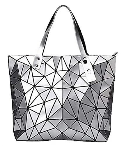 Ulalaza Geometric Lattice Top-handle Handbag for Women 12" x 5" x 10" | Waterproof Faux Leather thumbnail 1