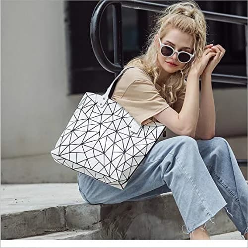 Ulalaza Geometric Lattice Top-handle Handbag for Women 12" x 5" x 10" | Waterproof Faux Leather thumbnail 3