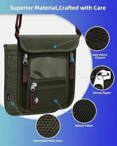 WALNEW RFID Blocking Passport Holder Neck Pouch 19cm (7.5in) | Secure Travel Wallet for Men & Women thumbnail 4