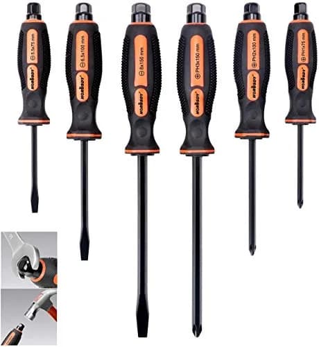 HORUSDY 6-Pieces Magnetic Screwdriver Set, 3 Phillips & 3 Flat Tips, Heat-Treated Cr-V Steel, Black Finish, 75-150mm | Comfort & Precision thumbnail 1