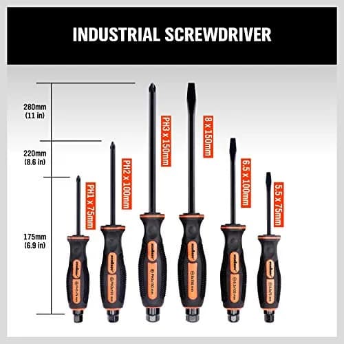 HORUSDY 6-Pieces Magnetic Screwdriver Set, 3 Phillips & 3 Flat Tips, Heat-Treated Cr-V Steel, Black Finish, 75-150mm | Comfort & Precision thumbnail 7