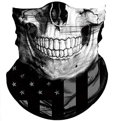 Obacle Skull Face Mask Sun UV Dust Wind Protection Tube Mask Seamless Bandana Skeleton Face Mask for Men Women Bike Riding Motorcycle Cycling Biker Outdoor Festival (Black Gray Skull White Face Flag) | All-Season Lightweight Breathable thumbnail 1
