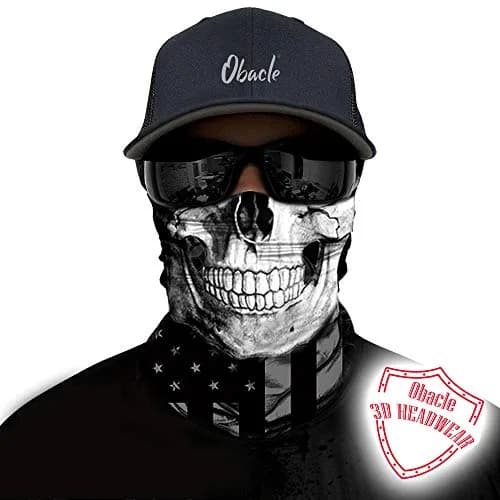 Obacle Skull Face Mask Sun UV Dust Wind Protection Tube Mask Seamless Bandana Skeleton Face Mask for Men Women Bike Riding Motorcycle Cycling Biker Outdoor Festival (Black Gray Skull White Face Flag) | All-Season Lightweight Breathable thumbnail 2