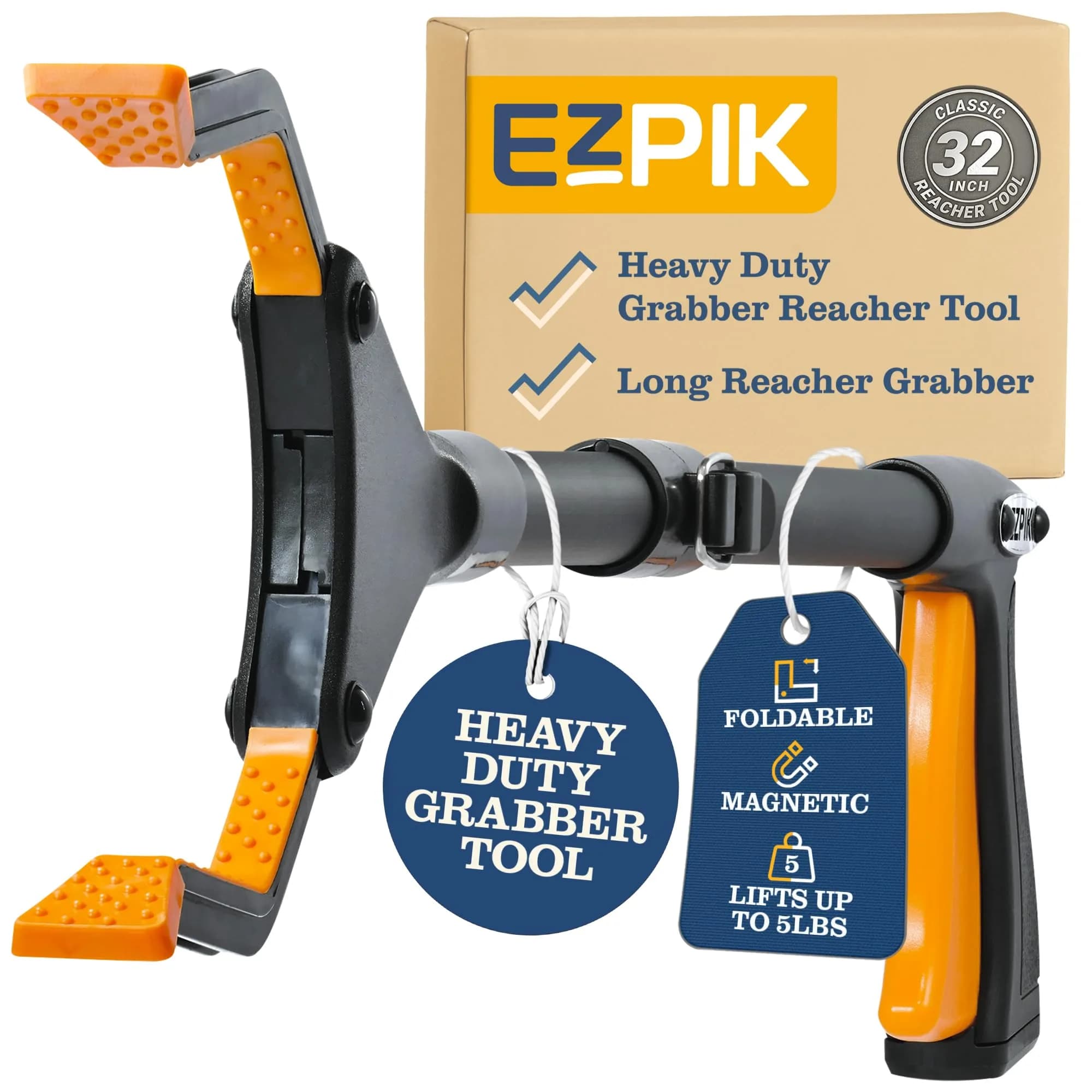 EZPIK Classic 40” Folding Grabber Reacher Tool with Dual Magnets | Heavy Duty Trash Picker for Seniors & Disabled Users — Black